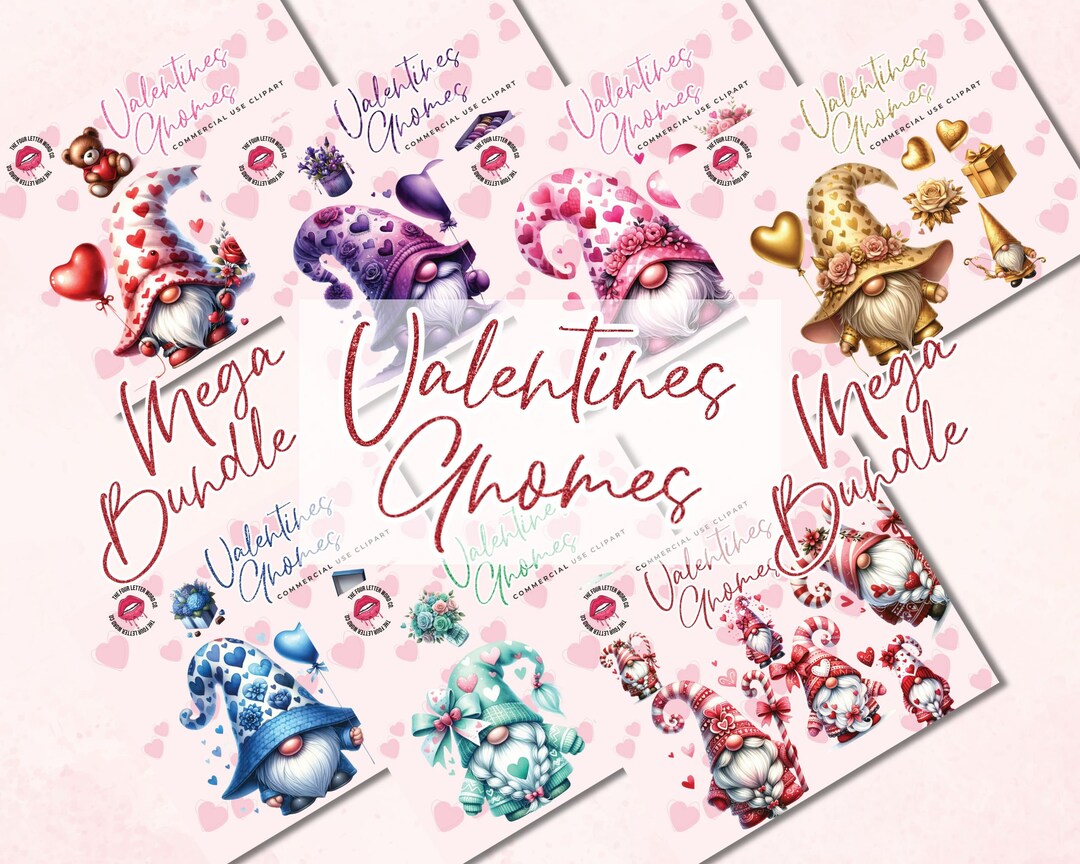 Valentine Gnomes Clipart | Valentine PNG | Gnome Clipart | Valentines ...
