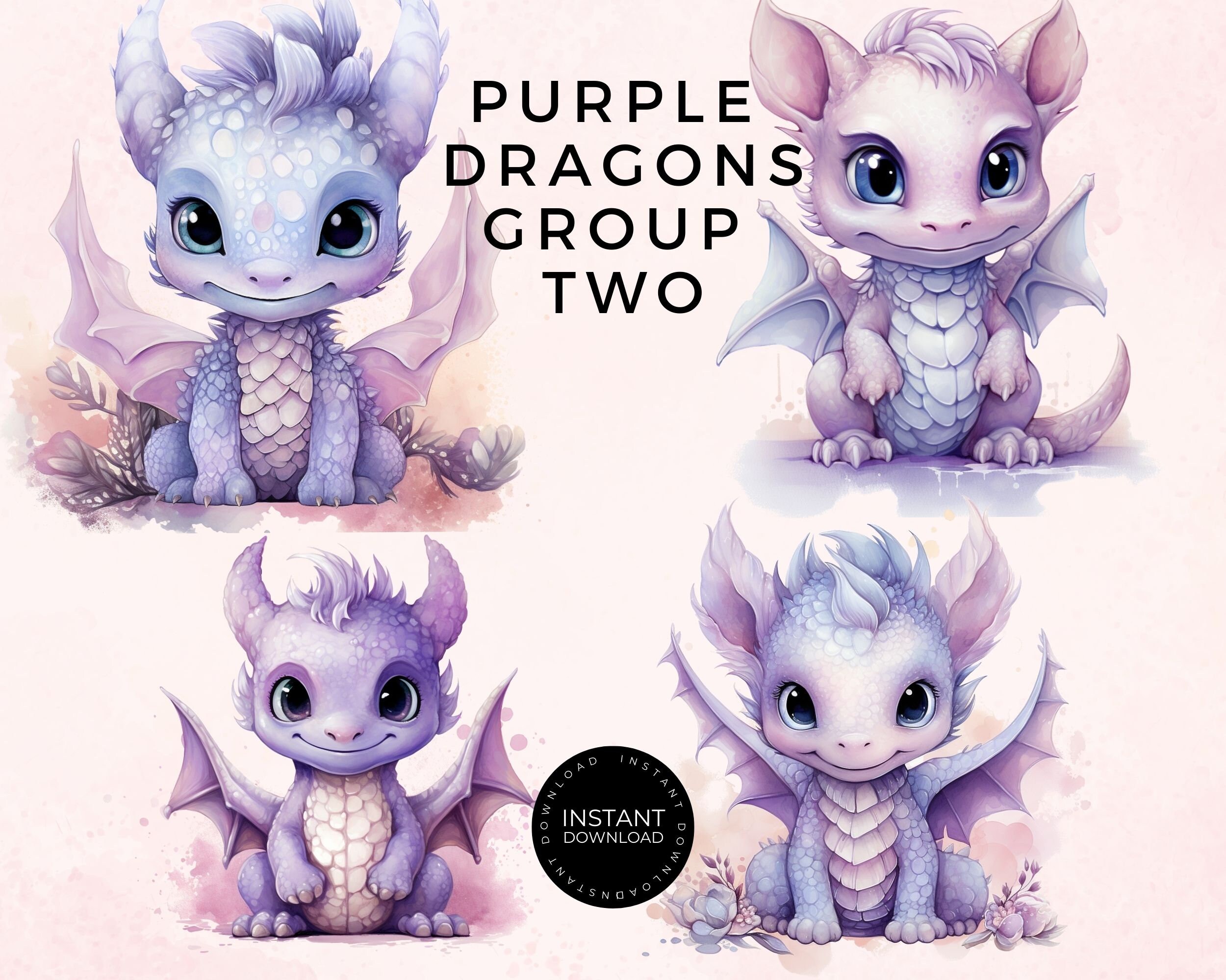Cute Dragons Clipart | Dragons Watercolor Clipart Bundle | Baby Dragon ...