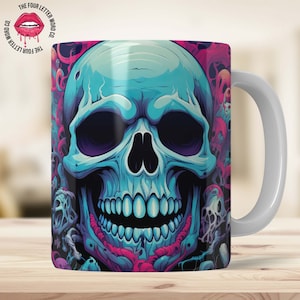 Neon schedel mok wrap | Halloween mok sublimatie ontwerpen | Halloween-png | Griezelige mok | 11oz & 15oz mok sublimatie wrap | NSM01