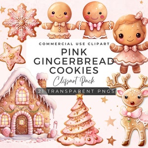 Pink Gingerbread Clipart Bundle | Gingerbread House & Cookies | Gingerbread Man | Winter Clipart | Junk Journal | Digital Paper Craft | CC01