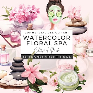 Aquarel Spa clipartbundel | Spa-dag | Aquarel clipart | Schoonheid clipart | Spa meisje illustraties | Zelfzorg | Ontspan clipart | SC01