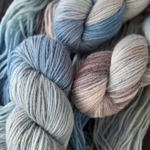 Hand dyed Alpaca and merino yarn- Aran weight 10ply &quot;Fairy Wren&quot; 100g/200m hand dyed yarn, blue grey hand dyed, 65/35 merino wool/alpaca