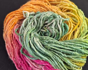 Hilo de plátano teñido a mano - grueso "Ensalada de frutas" 100 g/70 m rosa verde amarillo naranja hilo teñido a mano, apto para veganos 100% hilo de plátano, hilo hilado a mano