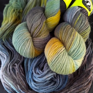 Hand dyed Alpaca and merino yarn- Aran weight 10ply &quot;Starry Night&quot; 100g/200m hand dyed yarn, blue yellow hand dyed, 65/35 merino wool/alpaca