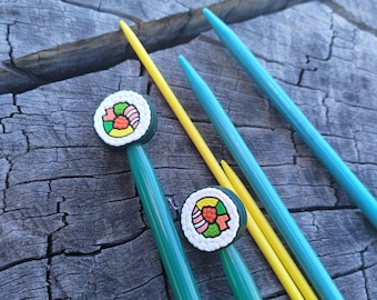 Knitting needle stoppers/knitting needle keepers: sushi set of 2 needles stoppers silicone end toppers, knitting needle point protector caps