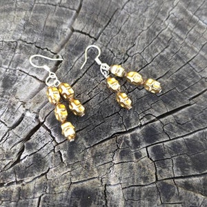 Upcycled vintage glass earrings Sterling Silver and Gold glass beads handmade earrings