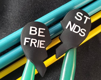 Knitting needle stoppers/ knitting needle keepers: best friend heart set of 2 needles stoppers, Y2K friend silicone end knitting needle caps