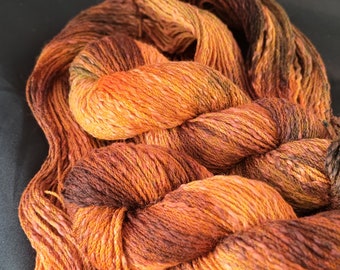Hand dyed wool/cotton yarn:8ply "Scorched Earth" 100g/200m earth tones textured hand dyed Australian merino wool cotton orange brown shades