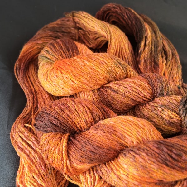 Hand dyed wool/cotton yarn:8ply "Scorched Earth" 100g/200m earth tones textured hand dyed Australian merino wool cotton orange brown shades