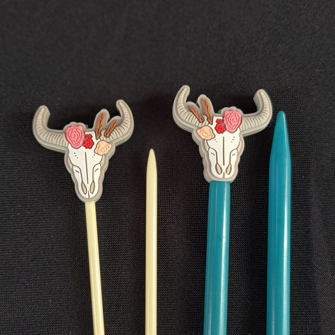 Knitting Needle Stoppers/ Knitting Needle Keepers Cattle Cow Skull Set