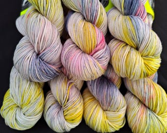Hand dyed bamboo yarn- 12ply "Monet" hand dyed yarn, 100% bamboo lyocell yarn, 85g/3oz skeins, Yellow, Blue and pink hand dyed vegan yarn