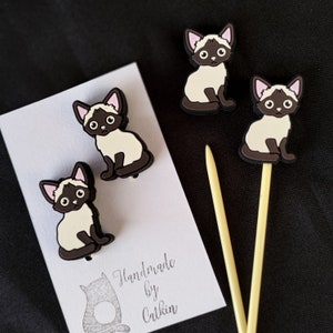 Knitting needle stoppers/ knitting needle keepers: Siamese kitty set of 2 needles stoppers point kitty cat silicone end knitting needle caps