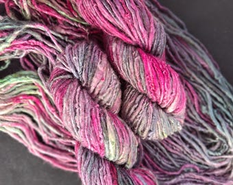 Hilo de plátano teñido a mano - grueso "Rosa Espinosa" 100 g/70 m, rosa verdoso, hilo teñido a mano, apto para veganos, 100 % plátano, hilo de fibra de plátano hilado a mano