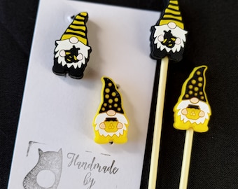 Knitting needle stoppers/gnome stitch stoppers: honey bee gnome set of 2 needles stoppers, mismatch gnome silicone end knitting needle caps