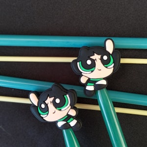 Knitting needle stoppers/ knitting needle keepers: 90s cartoon Buttercup set of 2 needles stoppers, retro silicone end knitting needle caps