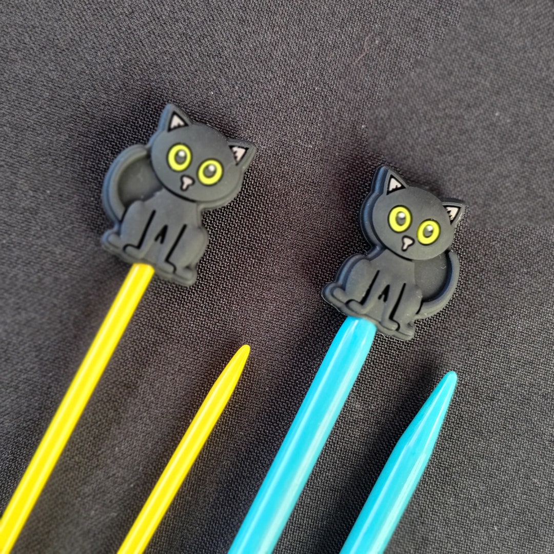 Knitting Needle Stoppers/ Knitting Needle Keepers Black Cat Set of 2