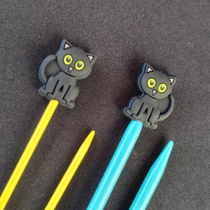 編み針ストッパー/編み針キーパー：黒猫の針ストッパー2個セット、ハロウィン猫シリコンエンド編み針キャップ