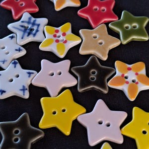 Ceramic star buttons 20mm stars sets of 2 buttons: handmade glazed ceramic buttons for sewing, knitting, crochet, crafts image 4