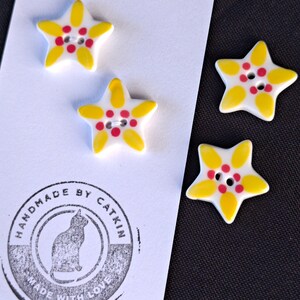 Ceramic star buttons 20mm stars sets of 2 buttons: handmade glazed ceramic buttons for sewing, knitting, crochet, crafts Yellow Starburst
