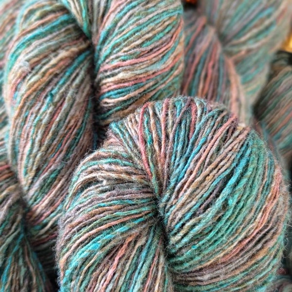 Hand dyed tsumugi silk yarn: 4ply "Willow Tree" 50g/200m green brown hand dyed yarn, cruelty free 100% peace silk yarn, unique hand dyed