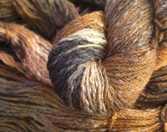 Hand dyed wool/cotton yarn:8ply "Boudicca" 100g/200m dark earth tones textured hand dyed Australian merino wool cotton smoky brown shades