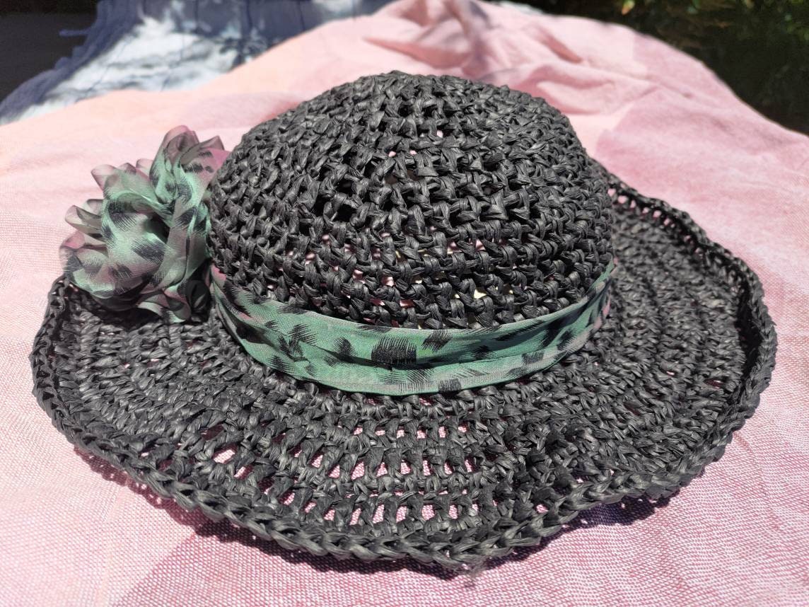 NWT Anthropologie Paper Crochet Black Sun Hat By Anthropologie Paper Sun Hat Black Gray Women main image 3
