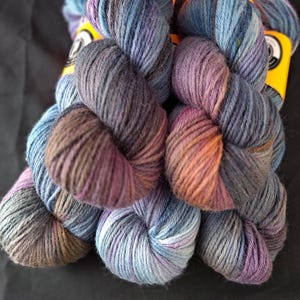 Hand dyed Alpaca and merino yarn- Aran weight 10ply &quot;Orpheus&quot; 100g/200m hand dyed yarn, black purple blue handdyed, 65/35 merino wool/alpaca