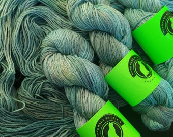 Hand dyed cotton yarn: 8ply "Blue Poles" 100g/ 165m teal green tonal hand dyed yarn, vegan Friendly 100% cotton yarn, ready to ship