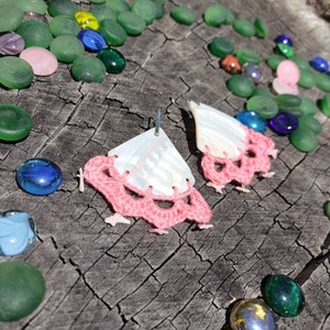 Funky crotchet and mother of pearl statement earrings with sterling silver and pink Coral accents