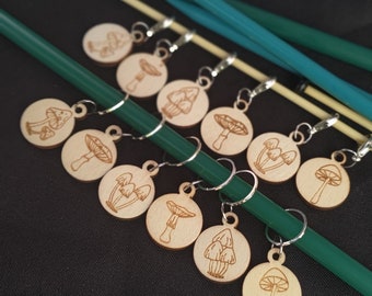 Mushroom stitch markers sets: choose your clasps, knitting and crochet stitch markers, lightweight wood stitch markers, cottagecore mushroom