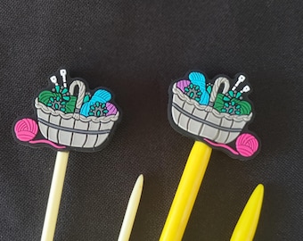Knitting needle stoppers/ knitting needle keepers: yarn basket set of 2 needles stoppers knitting basket silicone end knitting needle caps