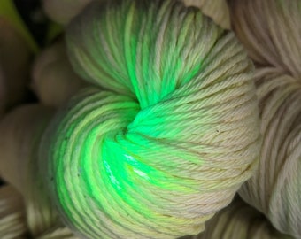 Hand dyed cotton yarn: 8ply "Lemonade" 100g/ 165m UV reactive yarn, neon yellow hand dyed yarn, vegan Friendly 100% cotton yarn, pastel neon