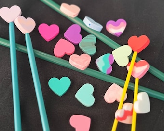 Knitting needle stoppers/knitting needle keepers: set of 2 love heart needles stoppers silicone end mismatched toppers knitting needle caps