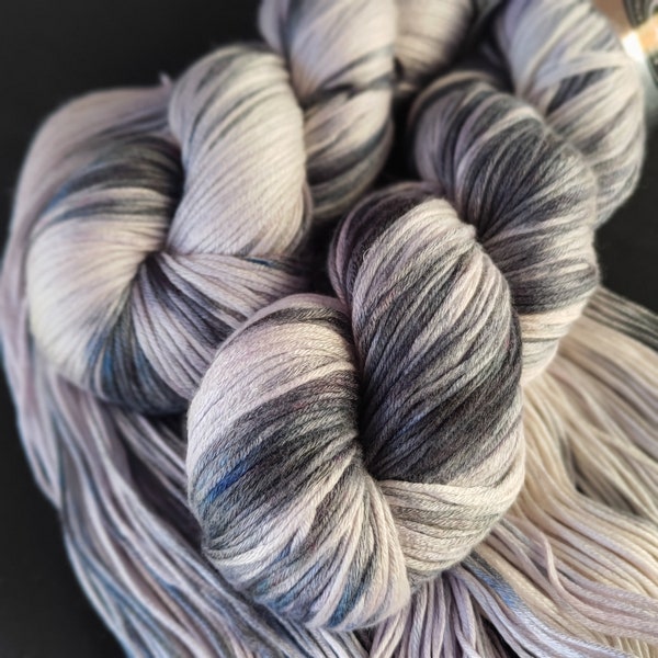 Hand dyed bamboo yarn: 8ply "Cumulus Nimbus" 100g/ 220m monochrome hand dyed yarn, vegan Friendly 100% bamboo viscose yarn, hand painted