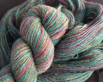 Hand dyed tsumugi silk yarn: 4ply &quot;Nessie&quot; 50g/200m blue purple green hand dyed yarn, cruelty free 100% peace silk yarn, unique hand dyed