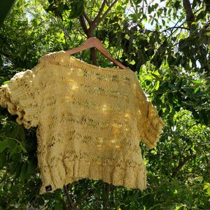 Top burnout da spiaggia estivo con maglietta slouchy anni '90 (t-shirt in cotone giallo limone lavorata a mano) taglia 12 AU/ Large