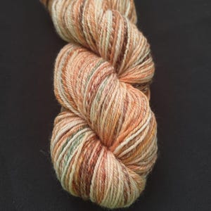 Handgesponnenes künstlerisches Garn: 75g DK 8fach superfeine Merinowolle super wash, handgefärbtes selbstgestreiftes Garn in bunten gesprenkelten Erdtönen