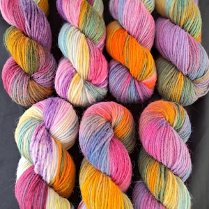 Hand dyed Alpaca and merino yarn- Aran weight 10ply &quot;Possum Magic&quot; 100g/200m hand dyed yarn, rainbow handdyed, 65/35 merino wool/alpaca yarn