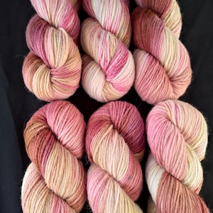 Hand dyed Alpaca and merino yarn- Aran weight 10ply &quot;Eurydice&quot; 100g/200m hand dyed yarn, pink cream brown handdyed, 65/35 merino wool/alpaca