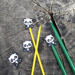Knitting needle stoppers/ knitting needle keepers: pandas set of 2 needles stoppers silicone end toppers grey and pink mixed knitting caps
