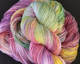Hand dyed bamboo/cotton yarn: 5ply &quot;Dionysus&quot; 100g/350m purple/green/red tonal dyed yarn, bamboo viscose blended yarn, bamboo sock yarn