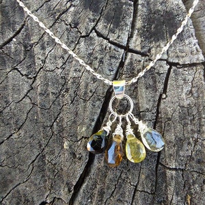 Green tourmaline ombre colour pendant necklace sterling silver and fine silver handmade minimalist pendant with 45cm sparkly rope chain