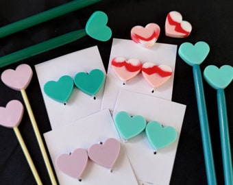 Knitting needle stoppers/stitch stoppers: set of 2 love heart needles stoppers silicone end pastel heart needle toppers knitting needle caps