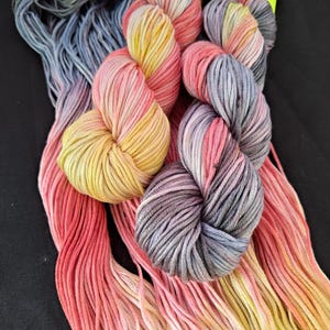 Hand dyed bamboo yarn- 12ply &quot;Prometheus&quot; hand dyed yarn, 100% bamboo lyocell yarn, 85g/3oz skeins, Black, red, yellow hand dyed vegan yar