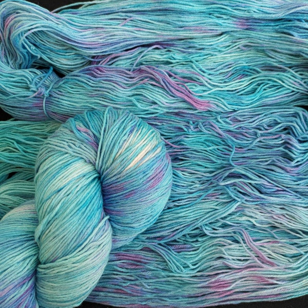 Hand dyed cotton yarn: 4ply "Milky Way" 100g/400m cotton sock yarn blue and purple hand dyed vegan Friendly 100% cotton yarn, ready to ship