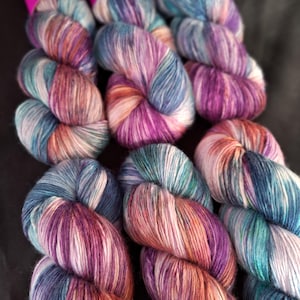 Hand dyed Australian merino & silk yarn- 4ply &quot;Boulder Opal&quot; 100g/440m blue purple brown hand dyed yarn, 50/50 Merino wool and mulberry silk