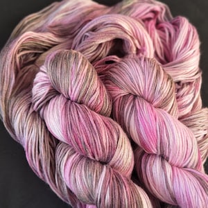 Hand dyed bamboo yarn: 8ply "Aurora Borealis" 100g/ 220m pink/brown/white hand dyed yarn, vegan Friendly 100% bamboo viscose, hand painted