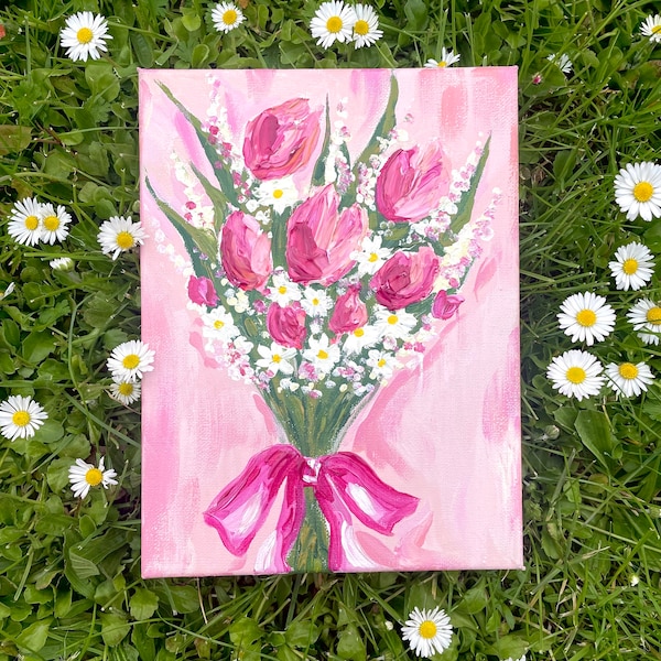 pink bouquet acrylic painting