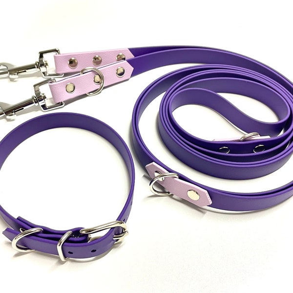 Collar and leash sets, individual set made of Biothane, 2-color set for dogs, possible with safety carabiner