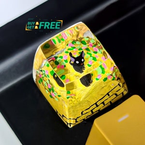 Black Cat keycap, Custom Keycap, Artisan Handmade Keycap, Cherry mx keycaps, Resin Keycap set, Gift for her